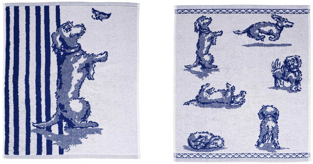 Heinen Delfts Blauw set van 2 keukendoeken Teckel Nhaan katoen 50 x 55 cm