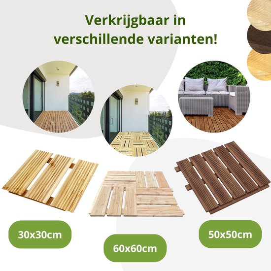 Floranica® Dalles de terrasse en bois 1 pc. 50x50 cm Bois de mélèze Non traité Sauna- sol de terrasse ou de balcon Planche en bois dans le jardin Surface fraisée Trois tailles et couleurs