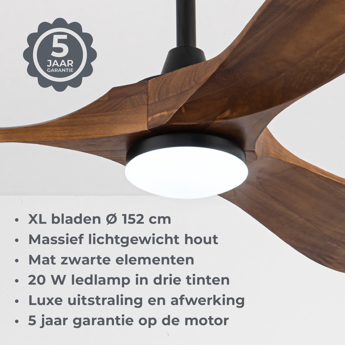 Goedewaere Plafondventilator 'Nordic Wood' met lamp - Groot - Met Afstandsbediening - Fluisterstil - Timer - Ideaal voor slaapkamer - Ventilator plafond thumbnail 4