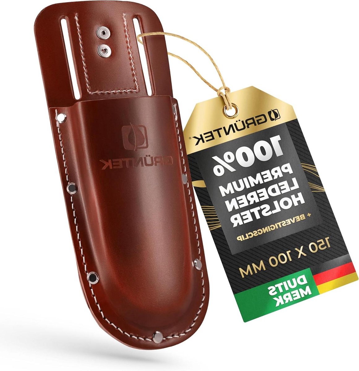 Tuinschaar Holster – Hoogwaardig bruin natuurleer lichtbruin en bordeauxrood slijtvast en robuust met riemlus en clip ergonomisch ontwerp 3 mm dik.