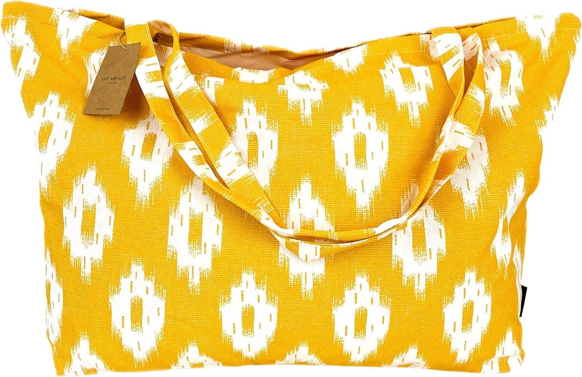 Strandtas groot XXL voor gezinnen - Mediterraanse stijl Mosterd 65 x 40 cm