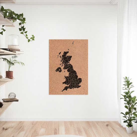 Carte sur liège - décoration murale/panneau d'affichage - carte du Royaume-Uni - 40x60cm