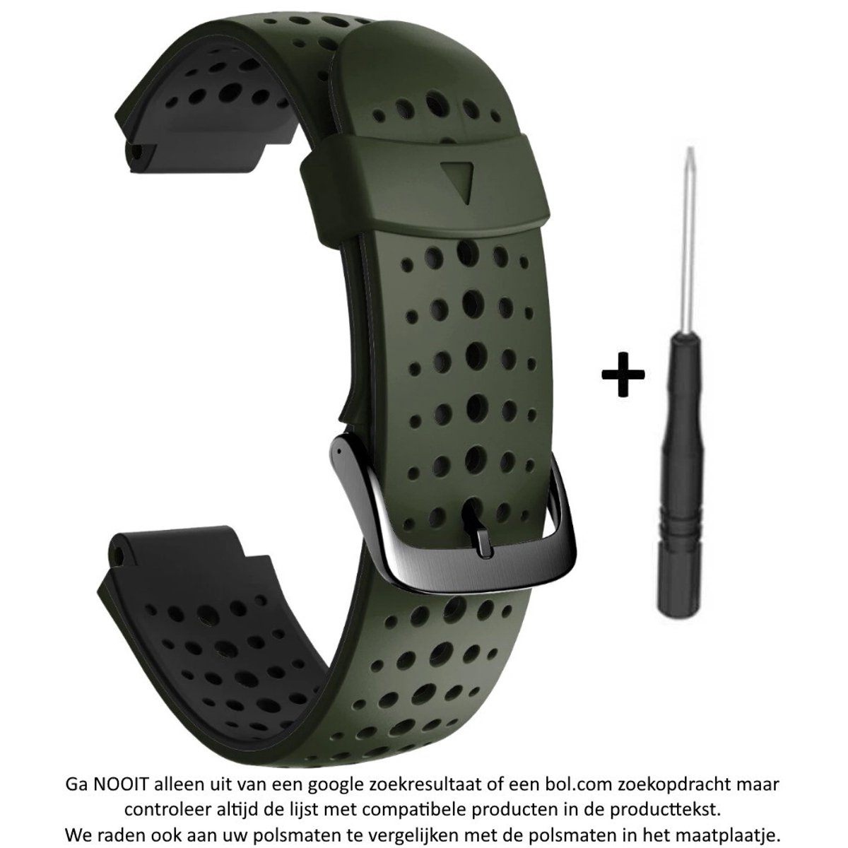 Zwart Groen siliconen horlogebandje geschikt voor de Garmin Forerunner 220, 230, 235, 620, 630, 735XT, Approach S20, S5 S6 - Maat: zie maatfoto - horlogeband - polsband - strap - siliconen - rubber