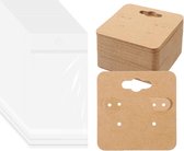 100 stuks oorbel display kaarten 5 x 5 cm kraftpapier oorbel kaart bruine sieraden halskettingen display kaart houder met 100 zelfklevende zakjes voor doe-het-zelf oorstekers en oorbellen
