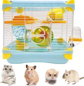 Happy Animalz Hamsterkooi Inclusief Huisje & Accesoires - Reiskooi voor Hamsters - Blauw - 28cm x 25cm x 20cm - Hamster Speelgoed - Kooi