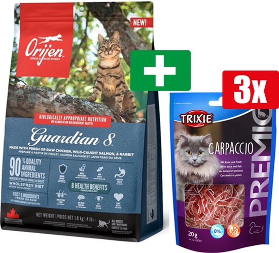 Foto: Orijen guardian 8 cat 1 8 kg inclusief trixie kattensnacks carpaccio 3 stuks