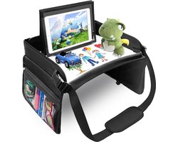 Tenify Luxe & Stevige Reistafel met Tekentafel & Tablethouder - Opvouwbaar - Auto Organizer - Whiteboard - Speeltafel - Autotafel Voor Kinderen - Zwart
