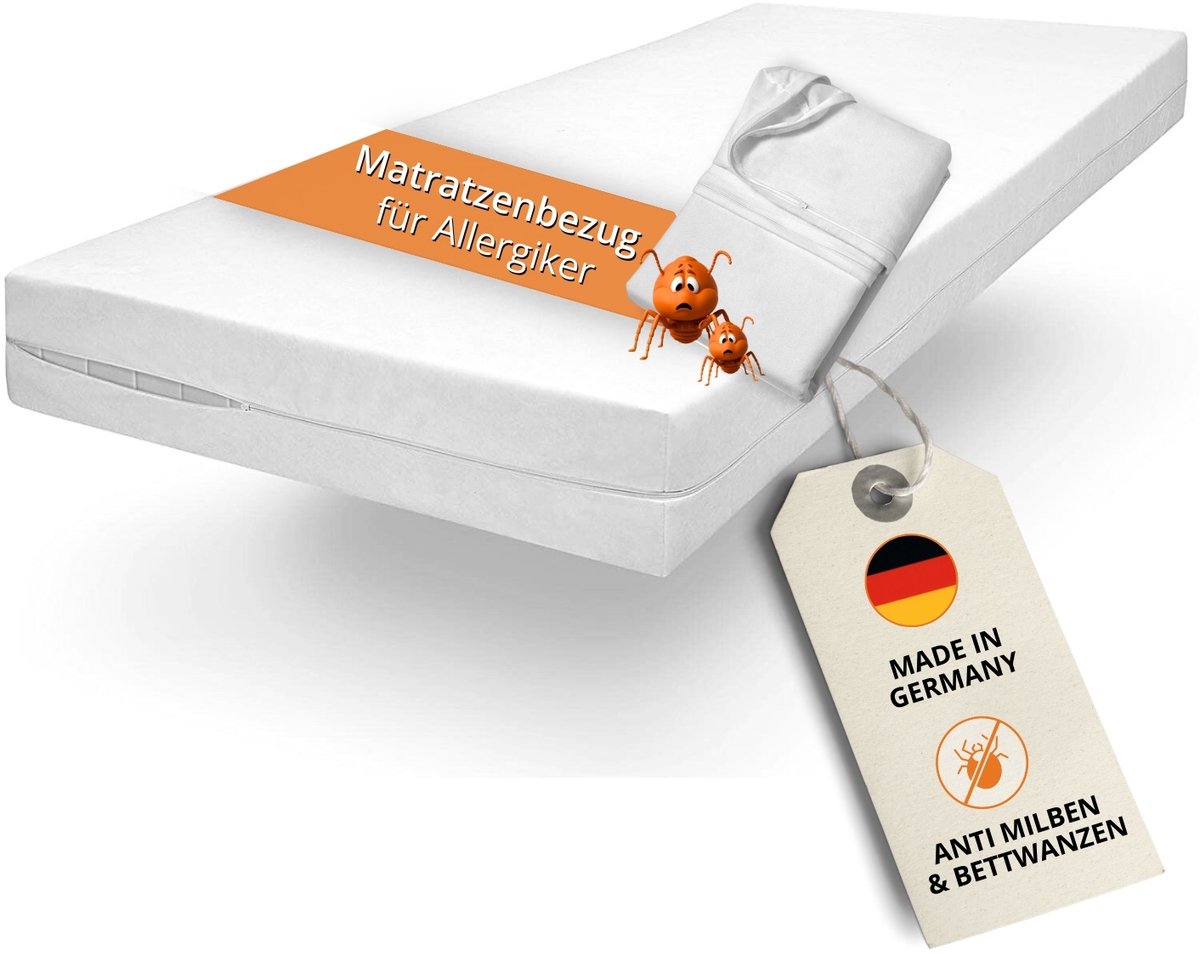 Sleepling 100 x 200 Matrashoes Evolon Encasing | allergievriendelijke Matrasbeschermhoes van polyester | Allergie- & anti-mijt bescherming | matrassen tot 25 cm | wasbaar op 95 graden | Made in Germany | wit