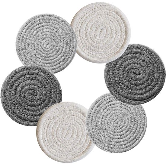 Mckanti 8 stuks onderzetters voor drank met houder, 4 kleuren absorberende onderzetters voor drankjes, minimalistische katoenen geweven onderzetterset voor huisdecoratie tafelbladbescherming geschikt Mckanti 8 stuks onderzetters voor drank met houder, 4 kleuren absorberende onderzetters voor drankjes, minimalistische katoenen geweven onderzetterset voor huisdecoratie tafelbladbescherming geschikt