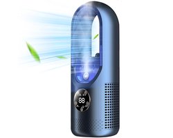 Multifunctionele, bladloze USB-ventilator – 6 snelheden met timer – Koelventilator – Bladloze staande ventilator met LED-display – Geluidsarm – Draagbaar – Geschikt voor studentenhuisvesting, kantoorbureau (blauw)