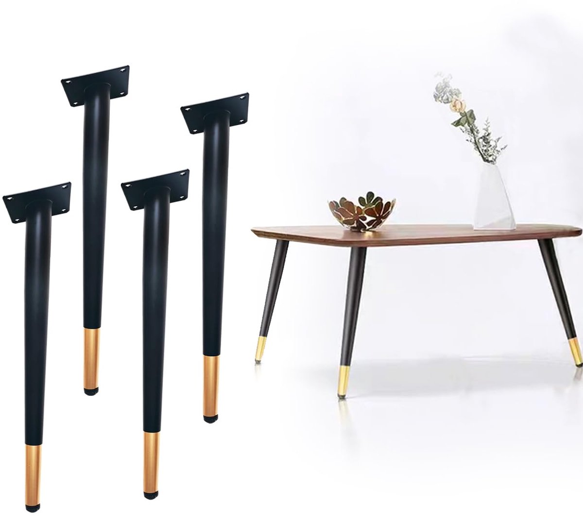 Ibenzoa Stijlvolle metalen meubelpoten voor diverse tafels met zwart-gouden afwerking, set van 4 stuks