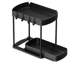 Multifunctionele uittrekbare opbergorganizer - Badkamerorganizer onder kast - Opbergers en organizers onder de kast -Ruimte besparen -Met haken - Dubbele laag - Geschikt voor badkamer, keuken, kast, bureau - Zwart