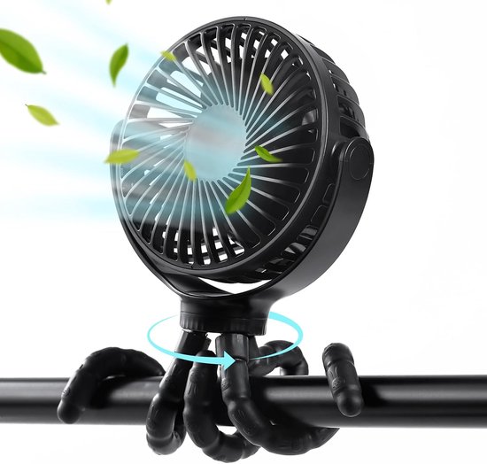 Mini baby ventilator 360° draaibaar met flexibele statief, 3 snelheden, oplaadbaar, stil, draagbaar