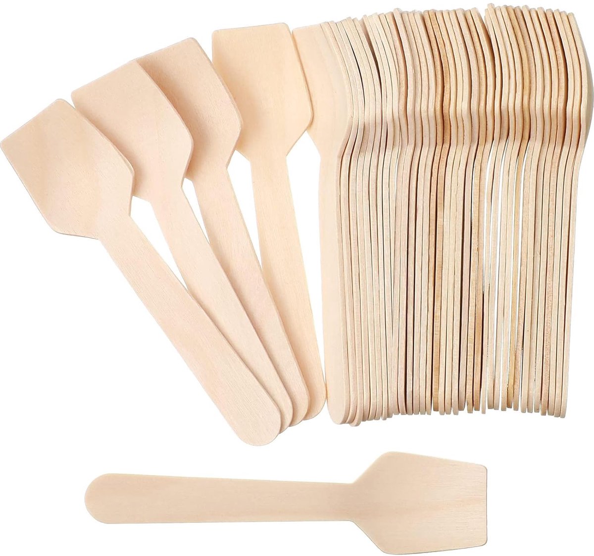TRANKIELO® – Houten Dessertlepels Set, 100 Stuks – Milieuvriendelijk en Biologisch Afbreekbaar – Duurzaam Houten Bestek voor IJs, Desserts en Feesten