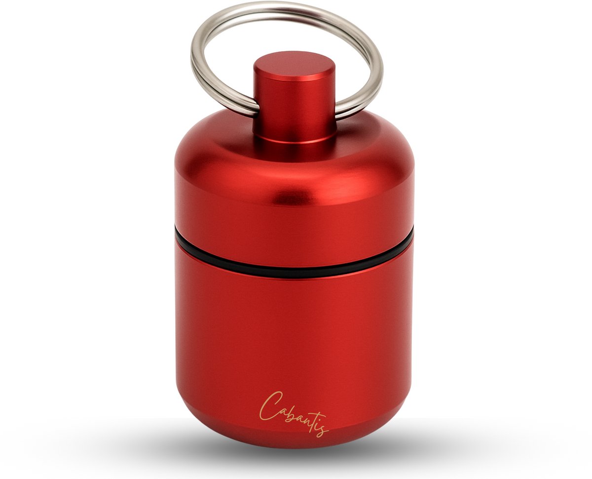 Cabantis® Bulky Mini Pillendoos Sleutelhanger – Aluminium Medicijnhouder – Reispillendoosje – Makkelijk Schoon te Maken – Draagbaar & Lucht- en Waterdicht – Rood
