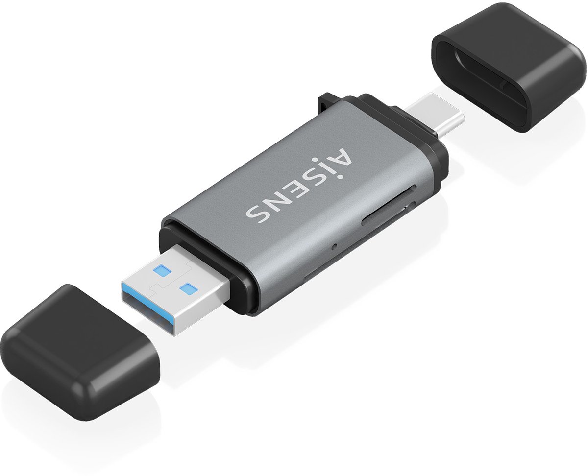 AISENS ASCR-2AC11-GR, MMC, MMCmicro, MicroSD (TransFlash), RS-MMC, Grijs, USB 3.2 Gen 1 (3.1 Gen 1) Type-A/Type-C, 22 mm, 72 mm, 10 mm