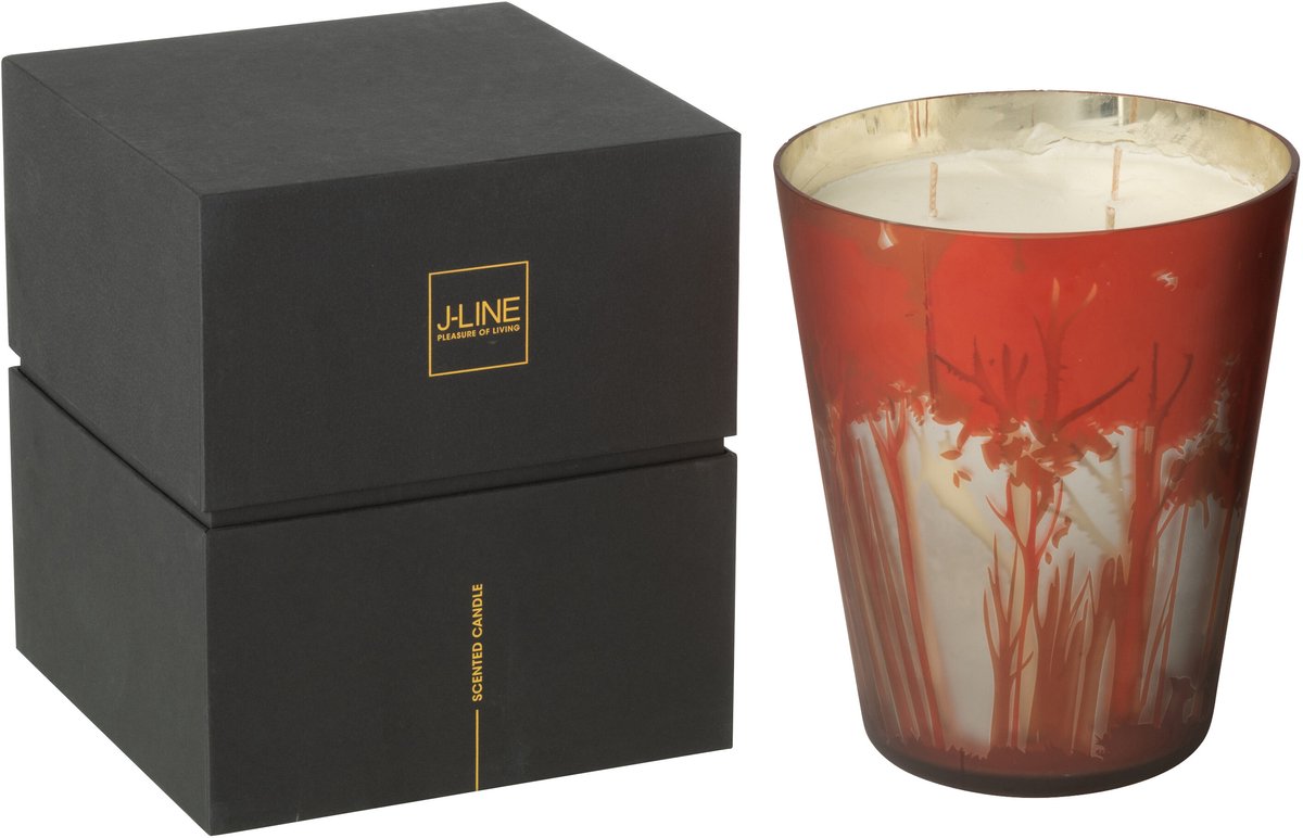 J-Line geurkaars Noa Bos - Grape Wood - glas - rood/goud - large - 95U