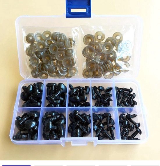 Knaak Veiligheidsneusjes - Set van 100 - Zwart - Incl. Sluitringen - Voor Knuffels & DIY‑Projecten