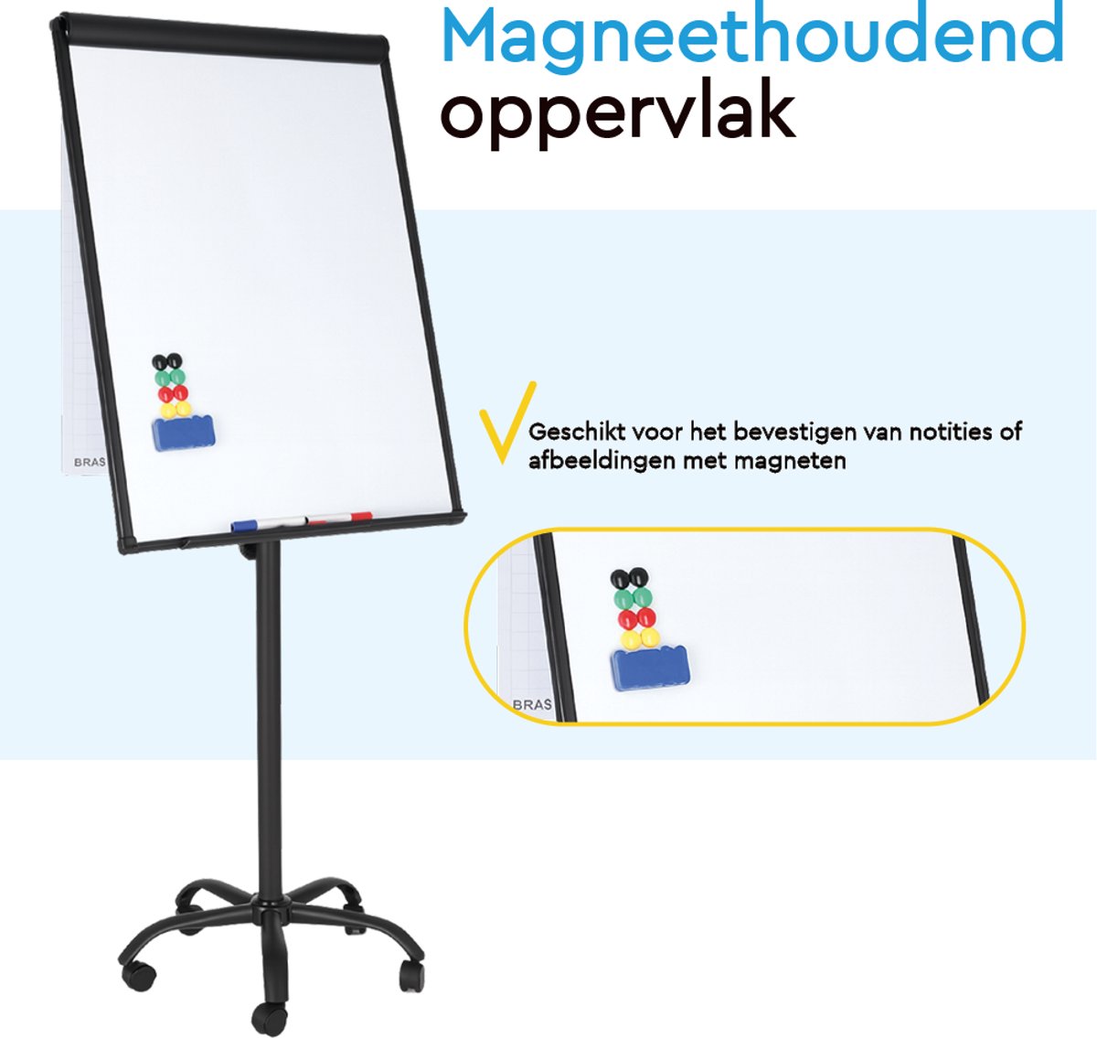BRASQ Flipover Verrijdbaar - Verstelbaar Whiteboard - Zwart thumbnail 4