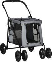 PawHut Hundewagen, faltbarer Hundebuggy, Hundetrolley mit Kissen, Katzenbuggy bis 20 kg, Katzenwagen für kleine und mittelgroße Hunde mit Seitentaschen, Netzfenster, Oxford-Gewebe, Grau