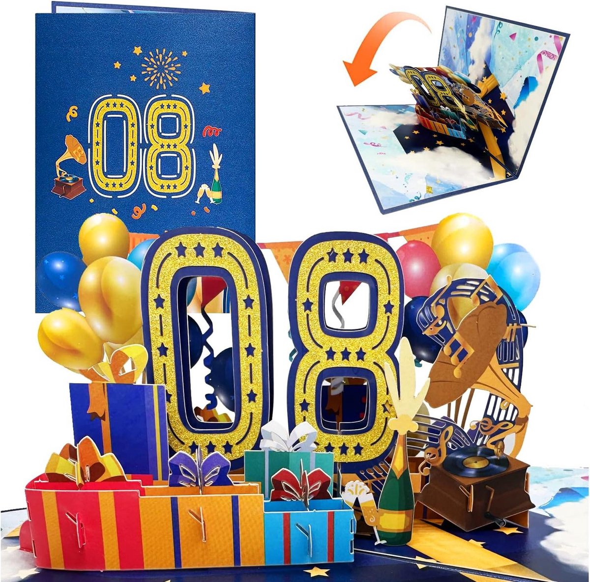 3D Pop-Up Verjaardagskaart 80e Verjaardag voor Mannen en Vrouwen - Familie Vrienden Kinderen - Verassingseffect - Feestelijke Greetings