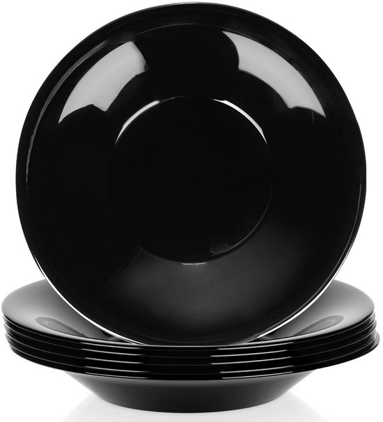 Assiettes creuses en Glas Zwart 21,5 cm, 400 ml 6 pièces - Set - Assiettes creuse - Assiette à pâtes