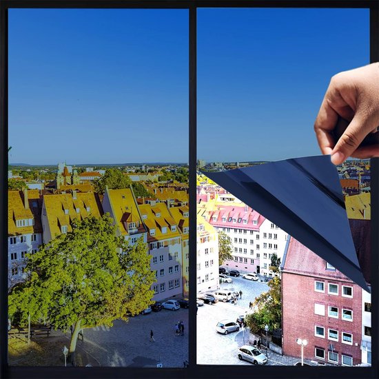 Foto: Raamfolie eenrichtings privacy spiegelreflecterende folie 45 x 200 cm thermische regelende raamfolie raamfolie zonwering uv bescherming zonwerende reflecterende hitte regelende anti reflectie statische kleefspiegel raamfolie