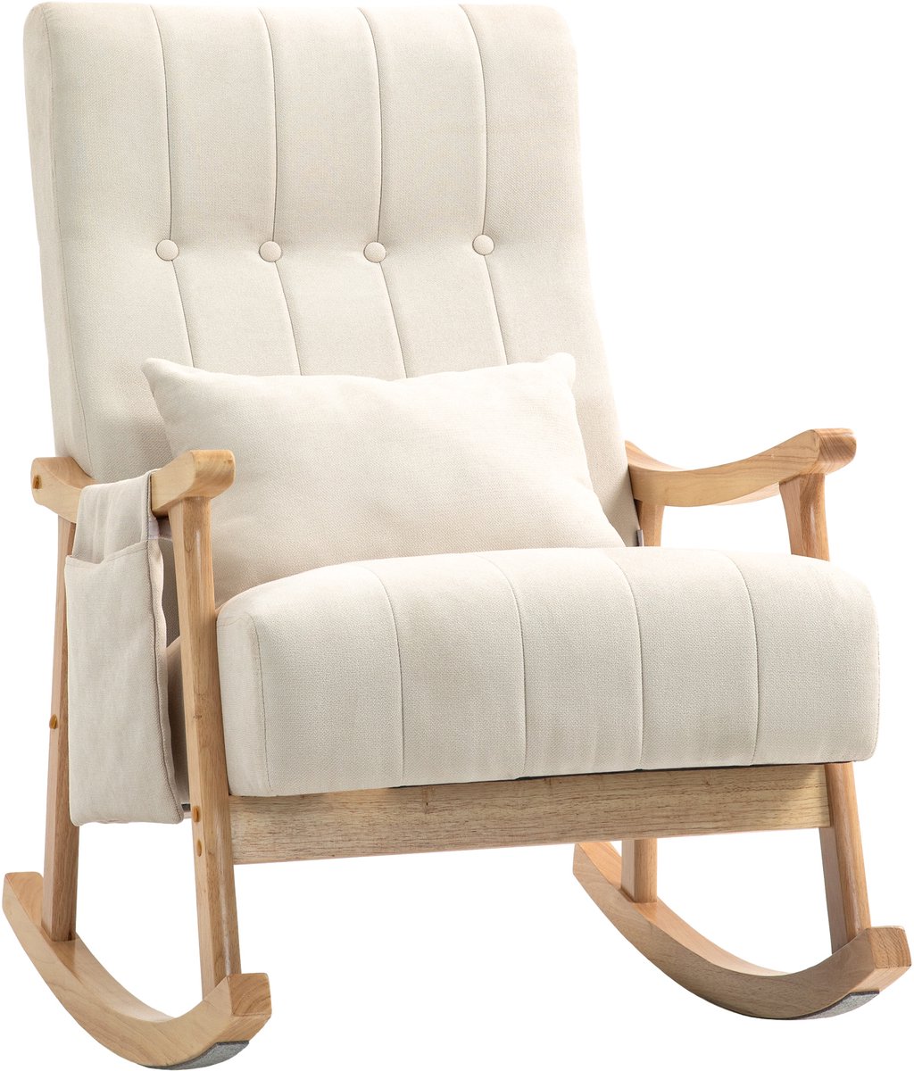 HOMCOM - Schommelstoel - Linnenlook - Hout - met Lendenkussen - Beige