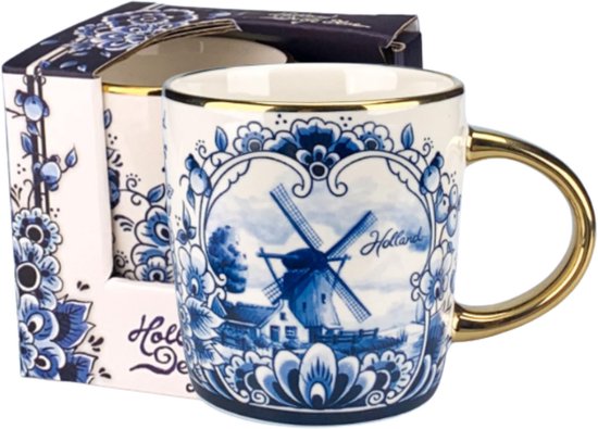 Mokken - Set van 2 - 250 ml - Mokken Delfts blauw - Molen - Holland souvenir - Hollandse cadeautjes