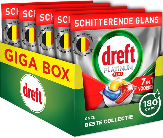 Dreft Platinum Plus All In One Vaatwastabletten Citroen Anti-dofheidstechnologie - 5 x 36 Capsules