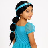 Joya Kids® Arabische Prinses Pruik Zwart Haar met Vlecht | Pruik Kinderen Lang Zwart Haar met staart | Meisjes verkleedpruik Halloween | Prinses Pruik Donker Haar