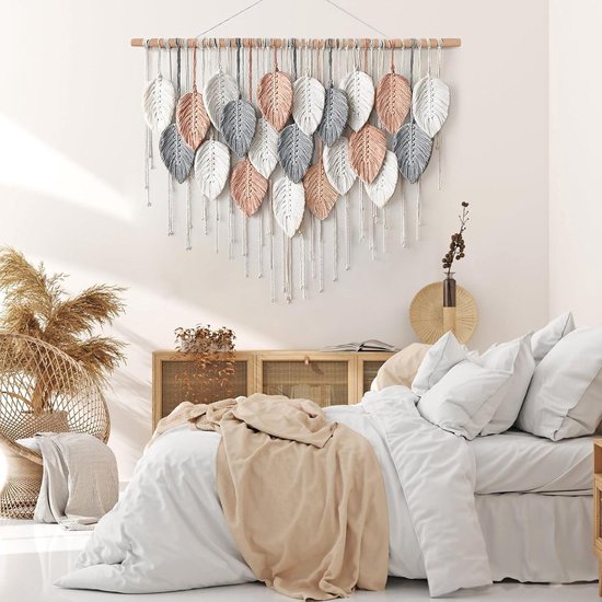 Giftpot Macramé 110 cm (B) x 82 cm (H) boho-stof, groot, handgeweven, wanddecoratie voor slaapkamer, balkon, decoratie, cadeau voor dames (C
