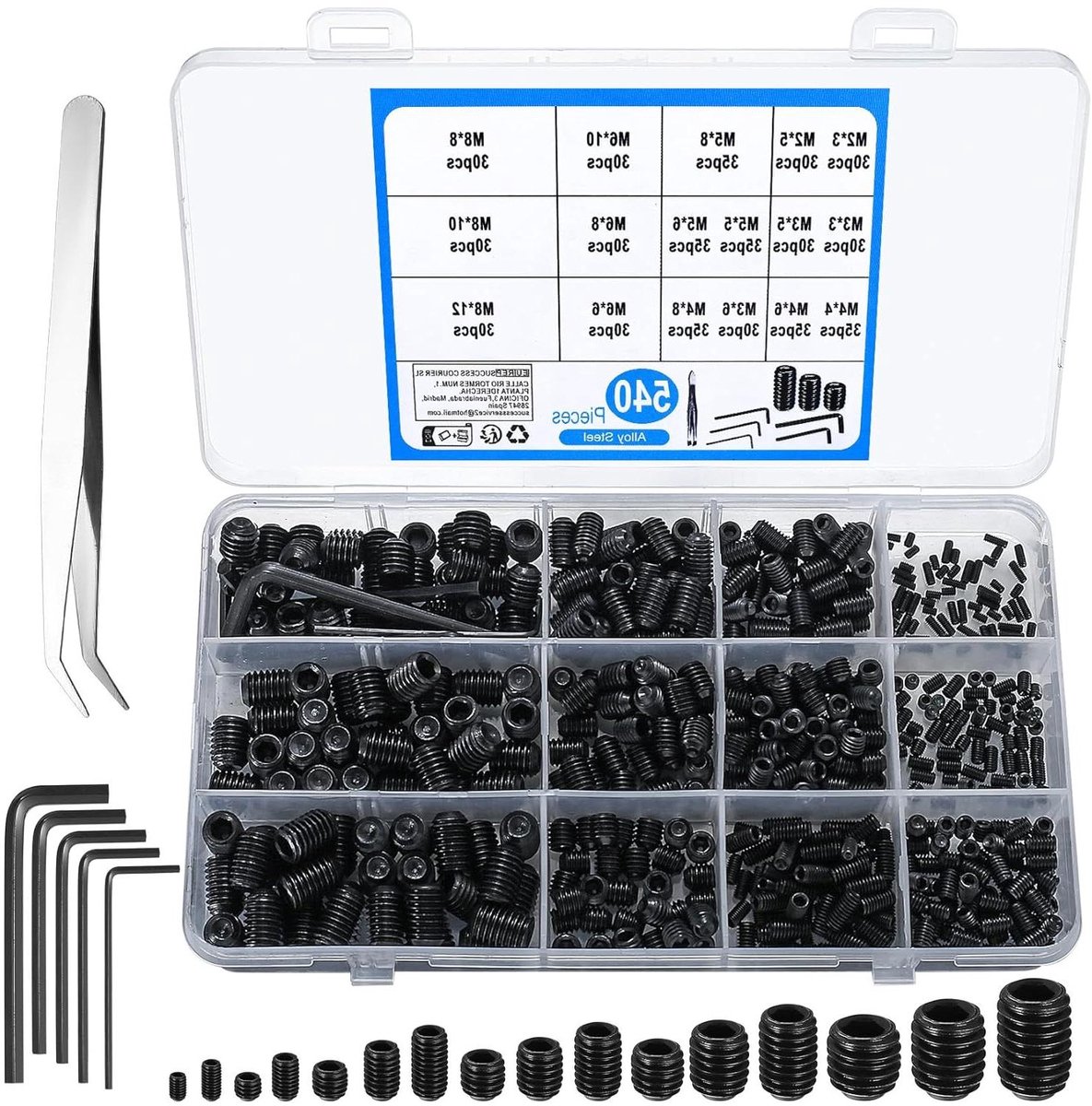 Assortimentset Madenschroeven - 540 stuks - Inbuskop - Binnenzeskant - Schroefdraadpennen - Deurgrepen - Lampen - M2 M3 M4 M5 M6 M8