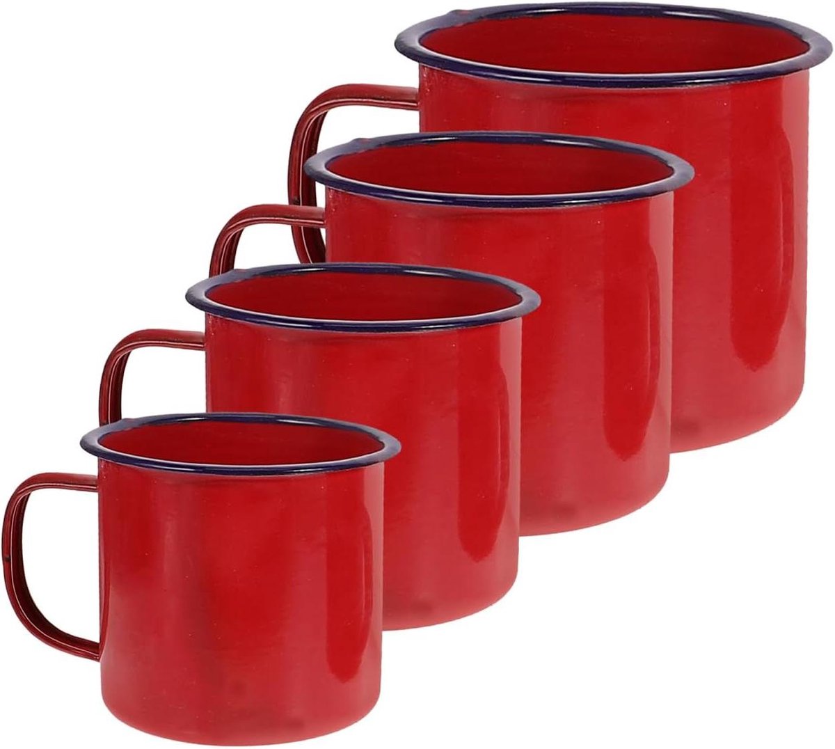 Allecto Premium - 4-delige set geëmailleerde drinkbekers voor warme chocolademelk en koffie - Vintage, rustieke bekers voor onderweg - Rood emaille.