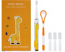 Kiddo Brush Elektrische Tandenborstel voor Kinderen (Vanaf: 3+ jaar) - Inclusief 4 opzetborstels & Tongscraper - 100 dagen batterijduur - Kindertandenborstel geschikt voor kind & peuter - Giraffe