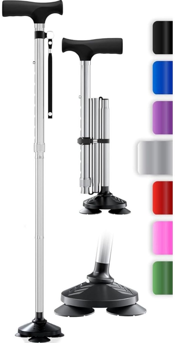 DailySupplies® Wandelstok Opvouwbaar - Wandelstokken Dames en Heren - Zilver en Zwart