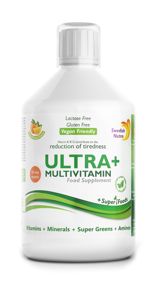 Swedish Nutra Ultra+ Multivitamin Vloeibaar 500 ml – Vegan – 147 Actieve Ingrediënten – 33 Dagen – Sinaasappelsmaak