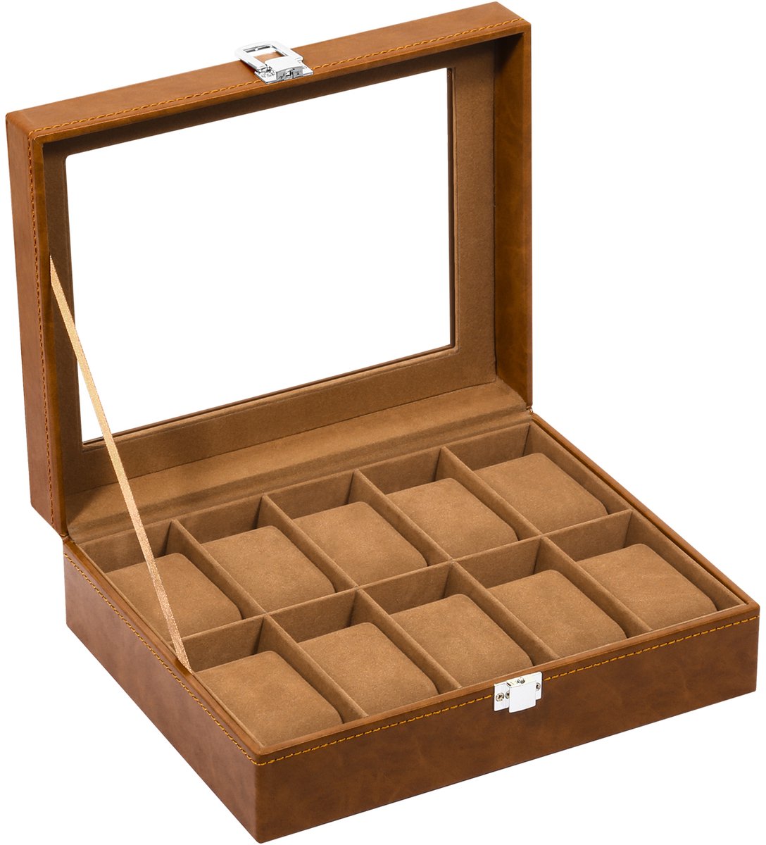Uten Luxe HorlogeBox - Horlogedoos Heren Dames - Sieradendoos - 10 vakken - Bruin
