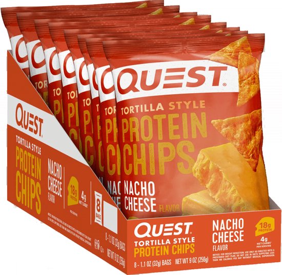 Quest Nutrition Protein Tortilla Chips (8x32g) Nacho Cheese - Functionele voeding - Eiwit Snacks