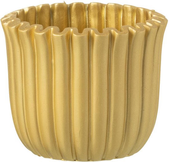 Gouden, geribbelde bloempot van J-Line.