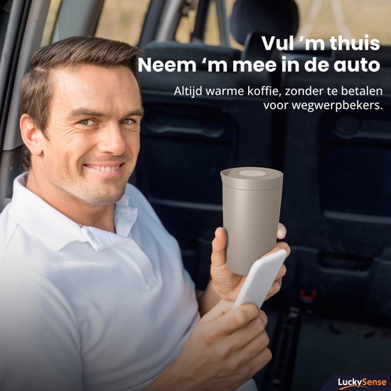 Tasse isotherme de voyage - Tasse à café à emporter - 380 ml - Tasse à thé - Étanche - Double paroi - Acier inoxydable - Taupe
