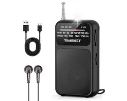 Transnect® - Draagbare Noodradio - Zwart - AM/FM - Oplaadbaar & Op Batterijen - Koptelefoonaansluiting - Draagbare Radio - Wereldradio - Noodpakket Must Have - Zakradio - Voor Rampen - Kleine - Transistor Radio - Telescopische Antenne