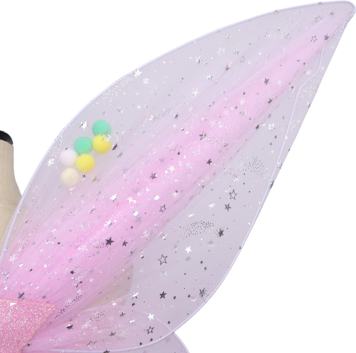 Joya Kids® Tuin Vlinder Fee Verkleedset voor Meisjes | Fëen Tutu verkleedkleding | Prinsessencape | Cape Set | Unicorn | Meisje Verkleedset | Carnvalskleding Halloween Meisjes | Met Haarband, Staf, Vleugels en Tutu | Licht Roze — afbeelding 9