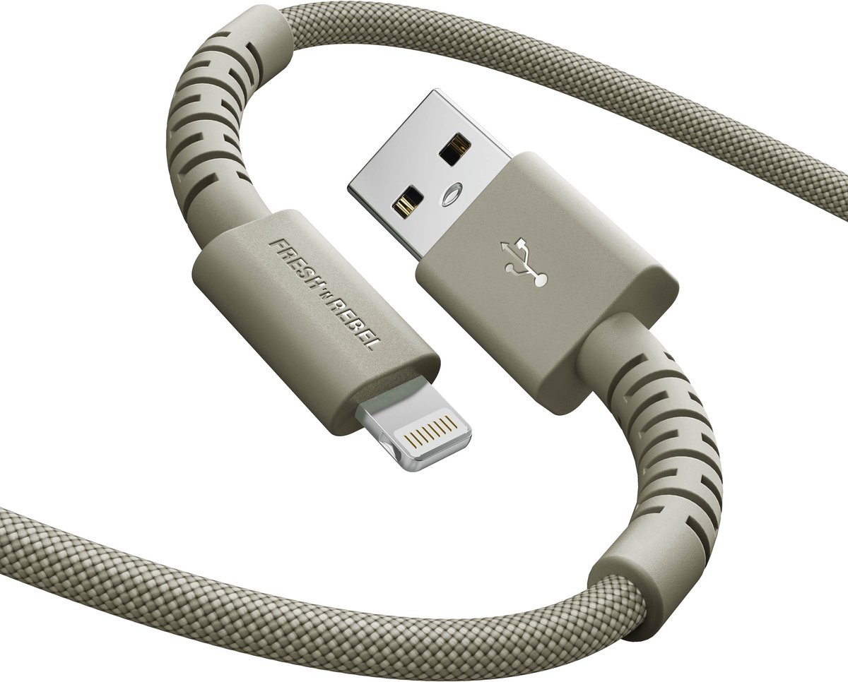 Fresh 'n Rebel Flexwave Silicone Braided Usb-a Naar Lightning Usb-kabel 2 M Dried Green