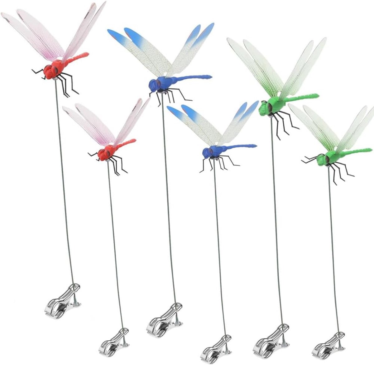 libellenklemmen - 3D-decoratieve libellentuinpalen - tuin decoratie voor buiten - tuin decoratie - vogel- en vliegenafweermiddelen voor binnen- en buitentuinen - 6-pack