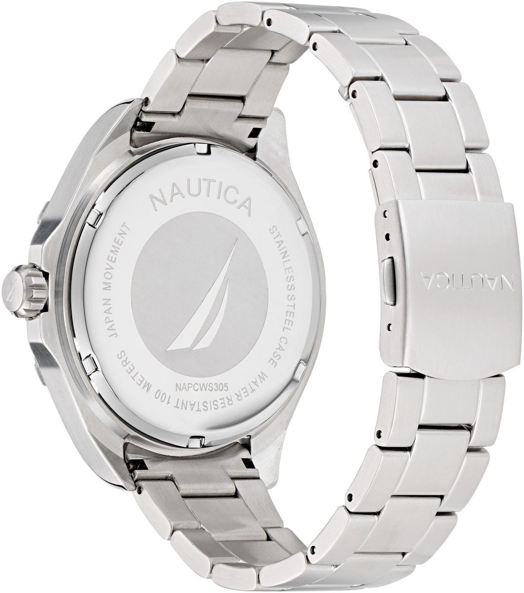 Nautica Clearwater Beach Kwarts Analoog Horloge Zilverkleur Kast: 100 % Roestvrij Staal | Band: 100 % Siliconen 48 mm NAPCWS304, NAPCWS305