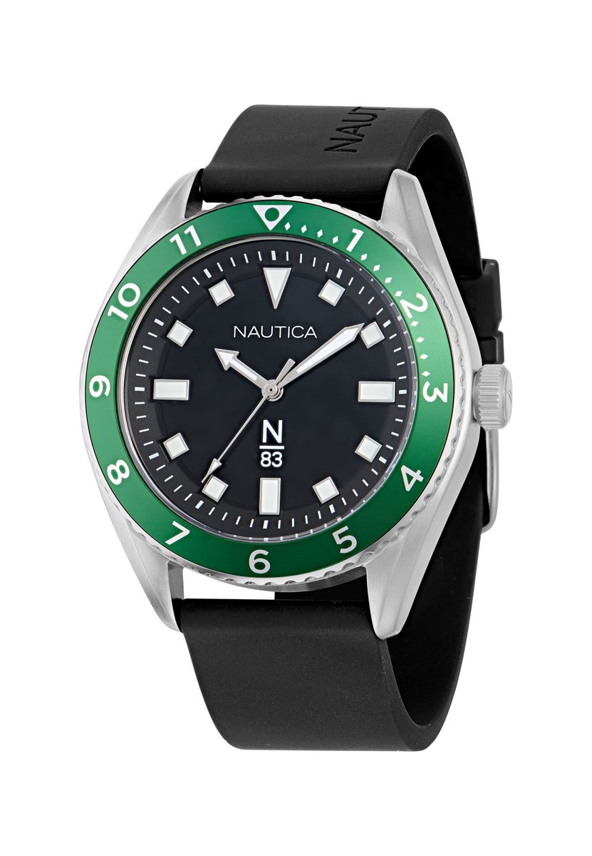 Nautica Finn World Kwarts Analoog Horloge Zwart Case: 100% Stainless Steel + Aluminum | Armband: 100% Silicone 44 mm NAPFWF401