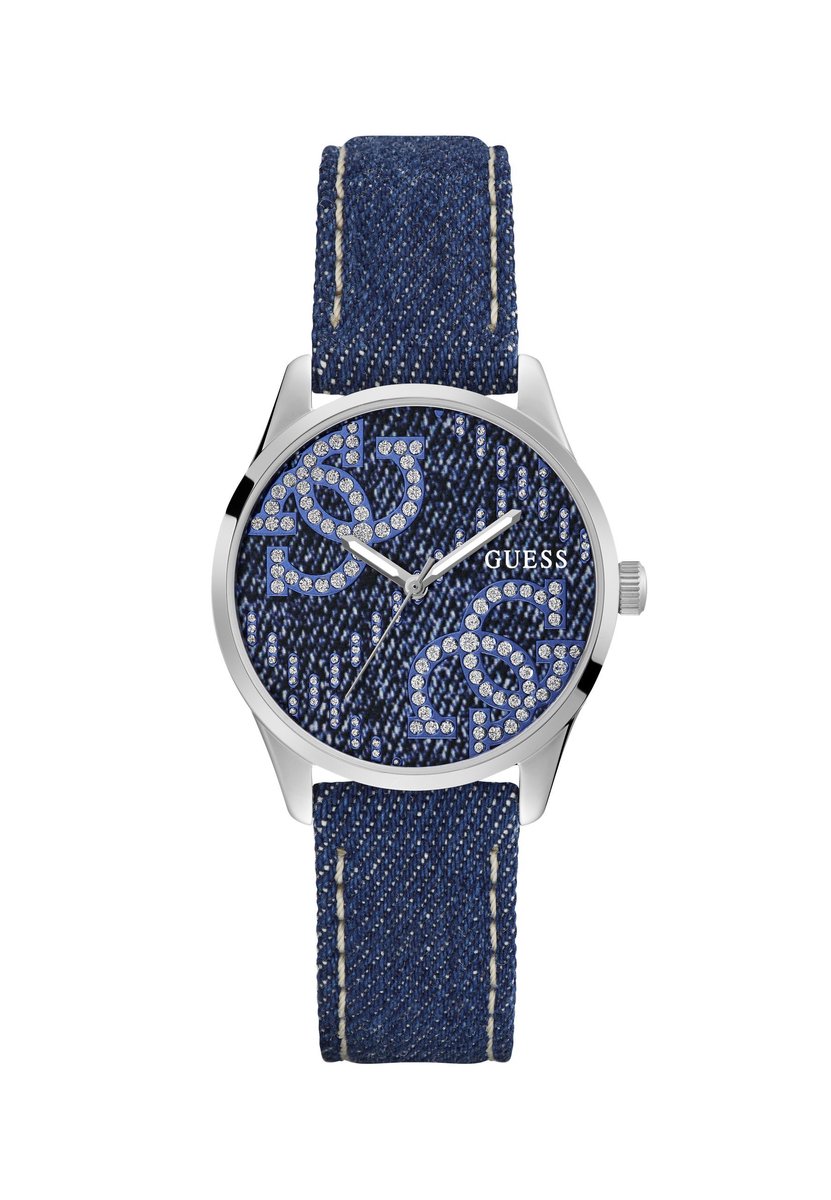 Guess G Stitch Kwarts Analoog Horloge Blue Case: 100% Recycled Steel | Armband: 100% Denim 36 mm GW0755L1