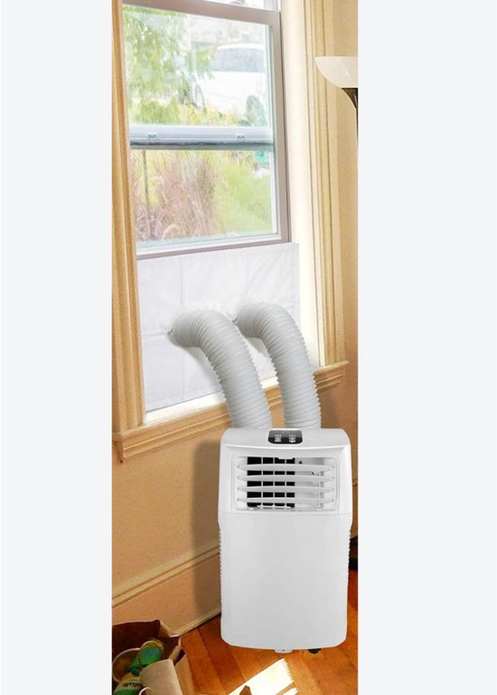 Raamafdichtingskit voor mobiele airco wit, universeel, lucht- en tochtvrij, voor schuiframen tot 152×35 cm, eenvoudig op maat