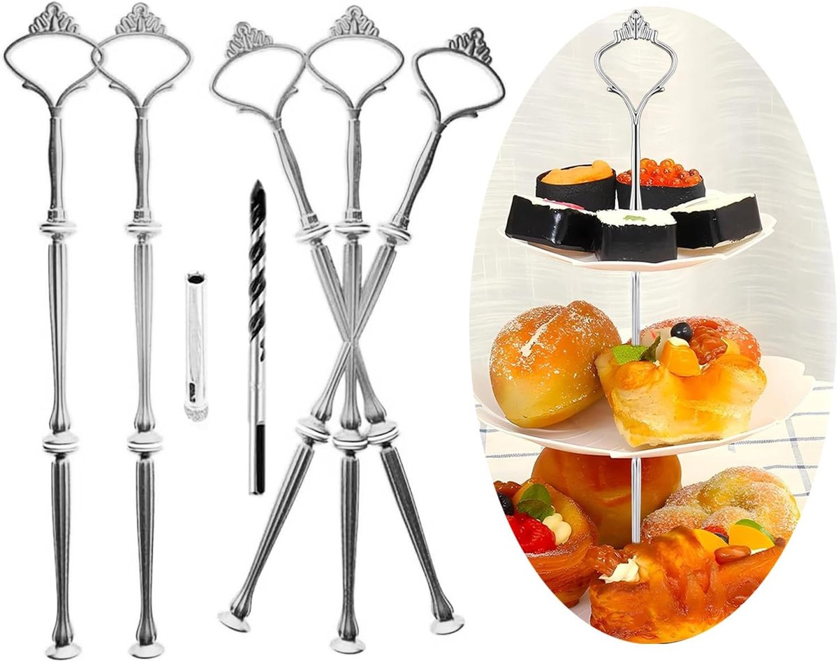 Etagère constructiekit metalen staven voor etagère (kroon, zilver, 5 stuks)
